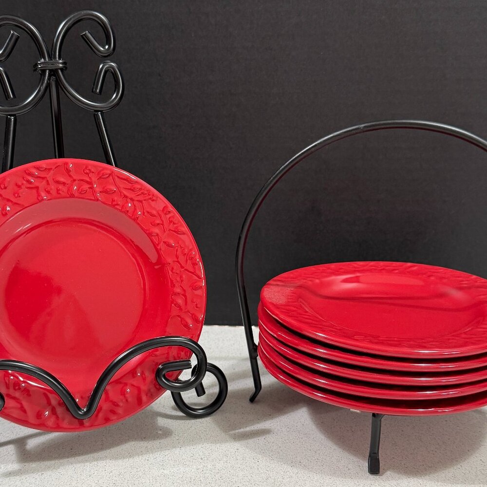 Red Dessert Plates w/Stand - Set of 6